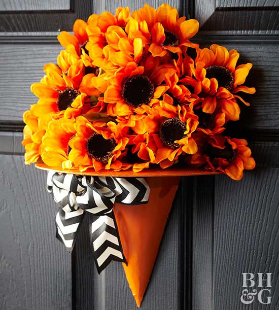 Witches Hat Door Hanger with fall florals