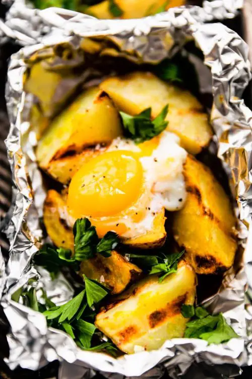 Curry Spiced Foil Packet Potatoes and Eggs