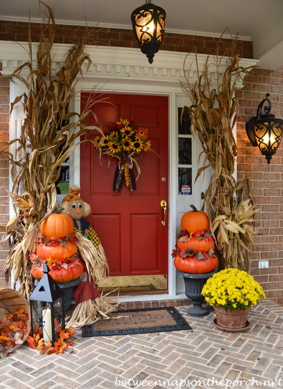 Autumn Porch with Pumpkin Topiaries 01