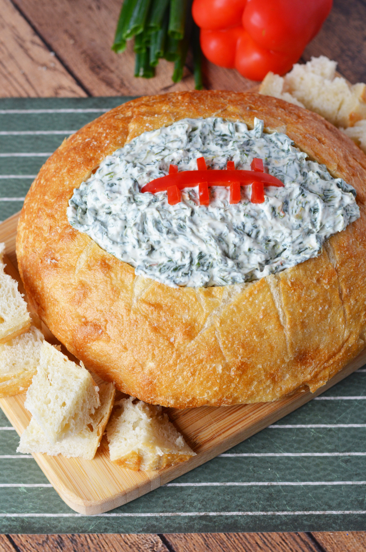 Football Shaped Bread Bowl With Spinach Dip 1