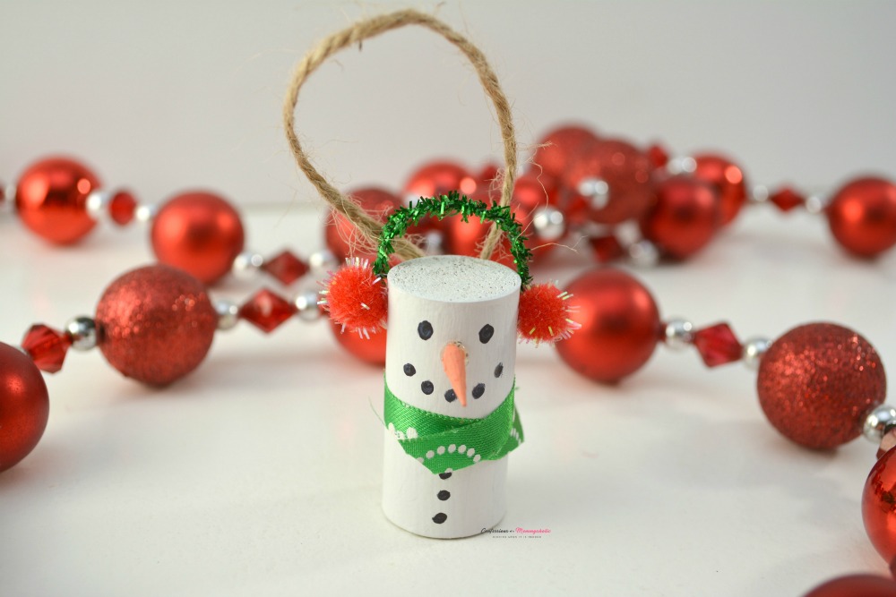 Wine Cork Snowman Ornament Horizontal