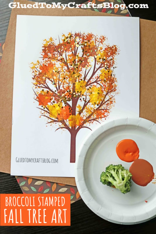 broccoli stamped fall tree craft idea for kids 1 1