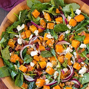 butternut squash and bacon salad with maple rosemary vinaigrette srgb.