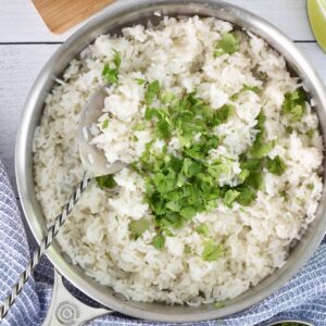 Coconut lime rice in a pot.