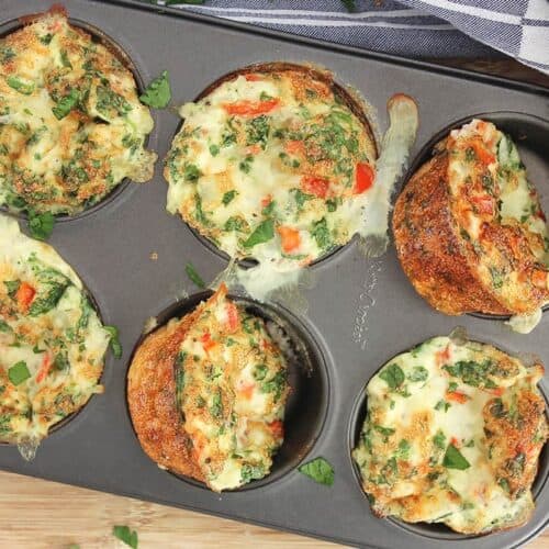 Egg white bites in a muffin tin.