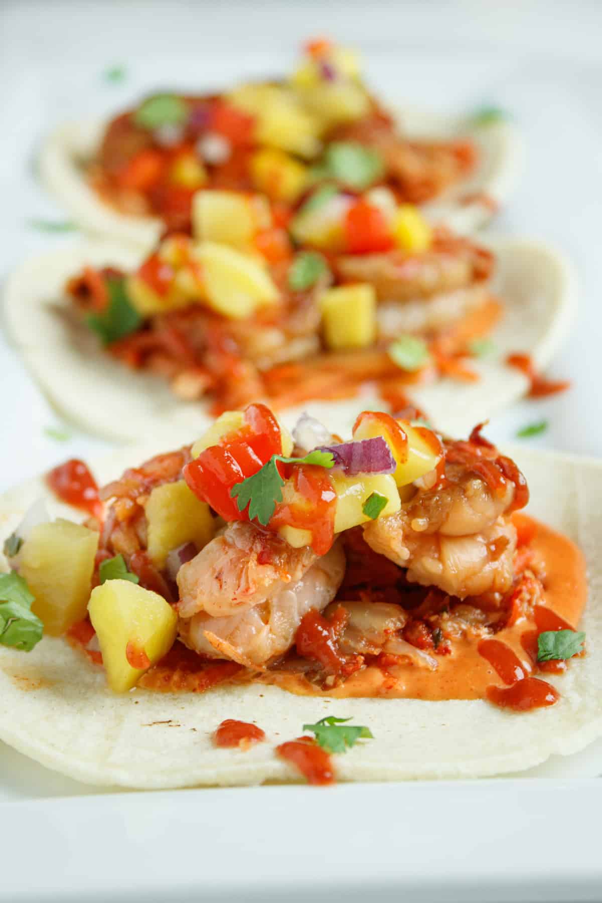 Three Korean shrimp tacos.