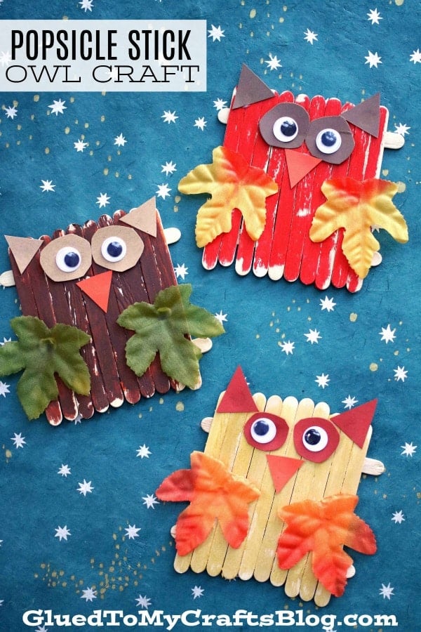 popsicle stick owls kid craft gluedtomycrafts