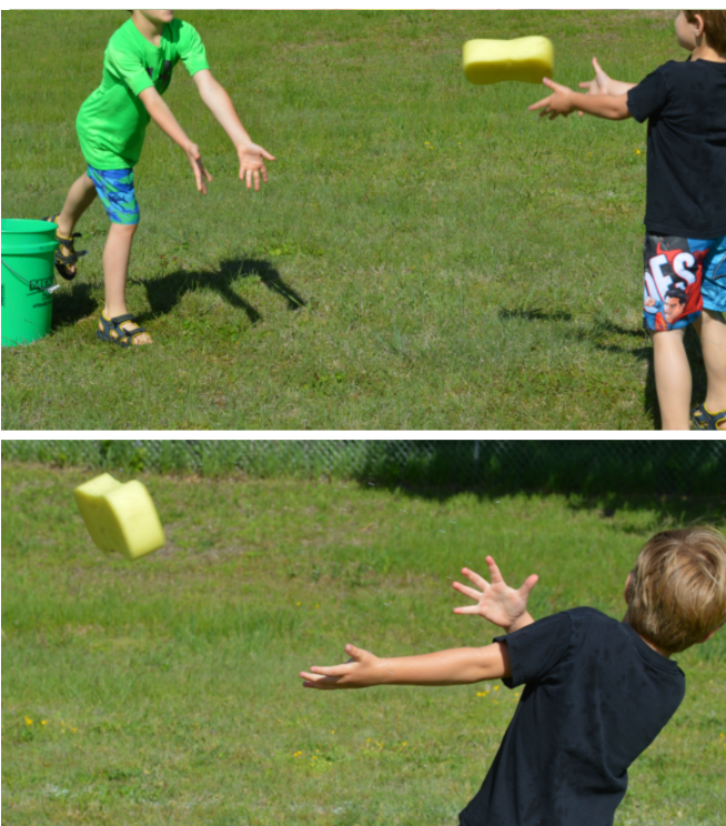 sponge toss water activity collage