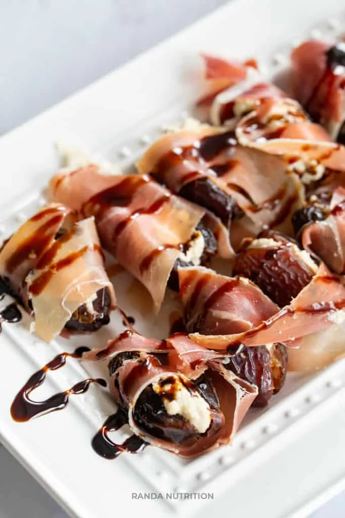 stuffed dates with balsamic glaze